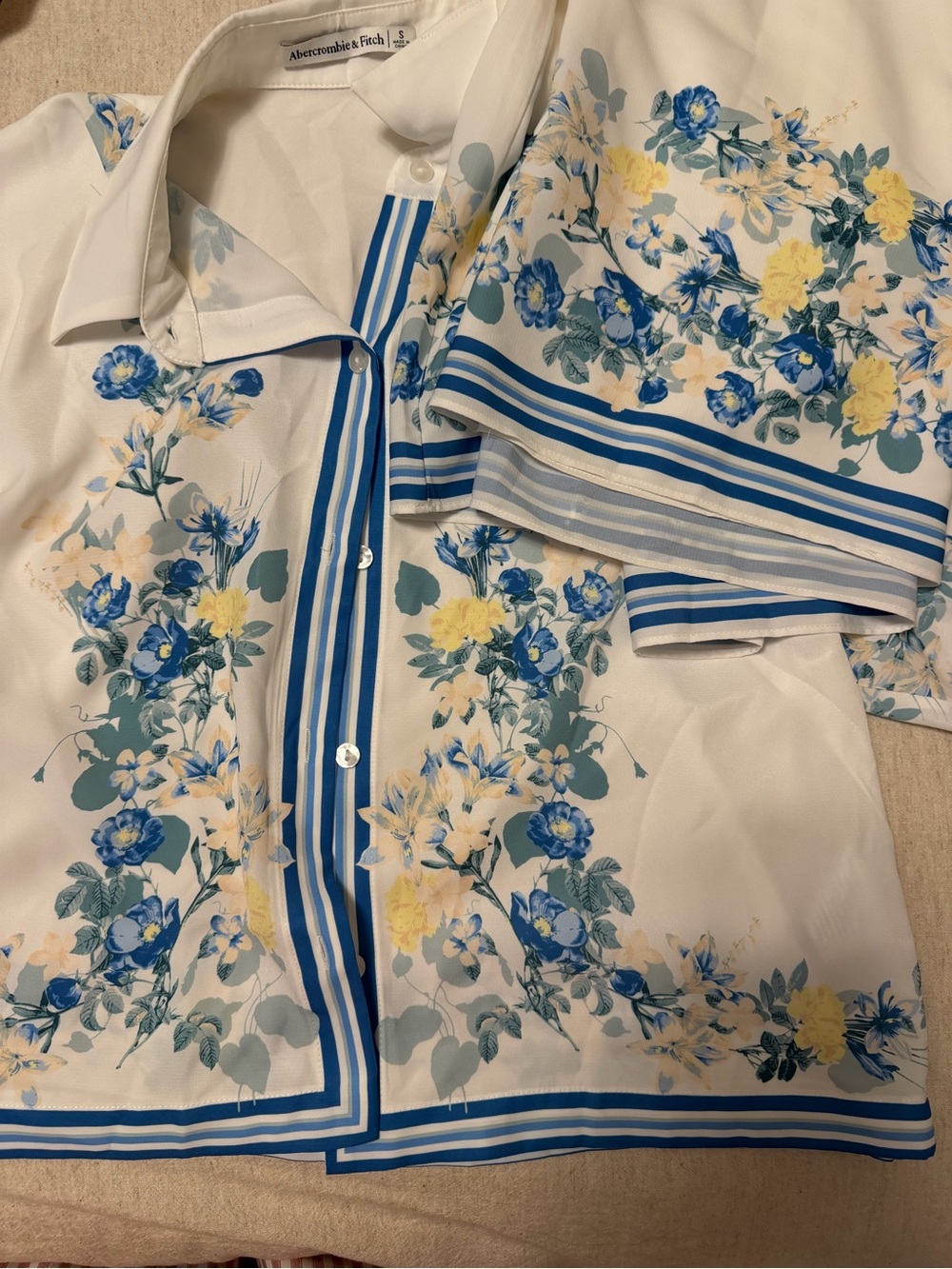 Abercrombie & Fitch White Floral Skirt Set with Blue and Yellow Accents